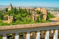 Panoramic sight with the Alhambra Palace as seen from the Generalife in Granada. Andalusia, Spain.