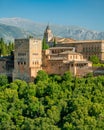 Panoramic sight of the Alhambra Palace in Granada as seen from the Mirador San Nicolas. Andalusia, Spain. Royalty Free Stock Photo