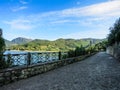 Panoramic sight in Castel di Tora with Lake Turano, beautiful village in the Province of Rieti. Lazio, Italy Royalty Free Stock Photo