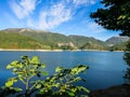 Panoramic sight in Castel di Tora with Lake Turano, beautiful village in the Province of Rieti. Lazio, Italy Royalty Free Stock Photo