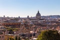 Panoramic sight from the heights with the dome and rooftops of the eternal city in Rome, Italy