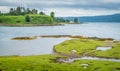 Panoramic sight in the Isle of Mull with Aros Castle in background, Scotland. Royalty Free Stock Photo