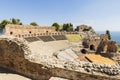 Panoramic Sights of The Beautiful Greek Theater of Taormina in Province of Messina, Sicily, Italy.