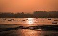 Panoramic silhouette of surat city while sun rising near ONGC bridge