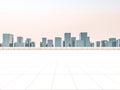 Panoramic skyline and buildings with empty square floor. 3D rend