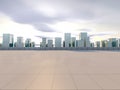 Panoramic skyline and buildings with empty square floor. 3D