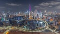 Panoramic skyline of Dubai with business bay and downtown district night timelapse. Royalty Free Stock Photo