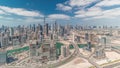 Panoramic skyline of Dubai with business bay and downtown district timelapse. Royalty Free Stock Photo