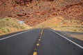 Panoramic skyline with empty road. Asphalt texture, way background. American road trip. Royalty Free Stock Photo