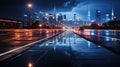 Panoramic skyline and modern commercial buildings with empty asphalt road