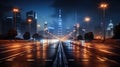 Panoramic skyline and modern commercial buildings with empty asphalt road