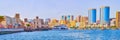 Panoramic skyline of modern Deira and historic Al Seef, on March 1 in Dubai, UAE Royalty Free Stock Photo
