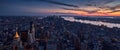 Panoramic skyline of a New York City Sunset over the skyscrapers of Manhattan