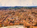 Panoramic skyline. Travel and Vacations. Tourists walk in the old city. Aerial view. City of Florence in the Tuscany region in Royalty Free Stock Photo