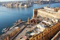 Panoramic skyline view of ancient defences of Valletta, Tree cities and the Grand Harbor, Malta Royalty Free Stock Photo