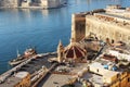 Panoramic skyline view of ancient defences of Valletta, Tree cities and the Grand Harbor, Malta Royalty Free Stock Photo