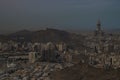 Panoramic skyline view of Mecca city from Jabal Nur. Skyline with Abraj Al Bait. Royal Clock Tower in Makkah