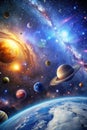 Panoramic Space Scene with Stars, Nebula, and Galaxy Royalty Free Stock Photo