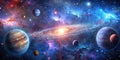 Panoramic Space Scene with Stars, Nebula, and Galaxy Royalty Free Stock Photo