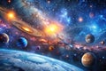 Panoramic Space Scene with Stars, Nebula, and Galaxy Royalty Free Stock Photo