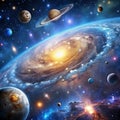 Panoramic Space Scene with Stars, Nebula, and Galaxy Royalty Free Stock Photo
