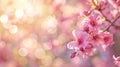 Panoramic spring background with beautiful pink cherry blossoms, bokeh background