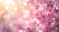 Panoramic spring background with beautiful pink cherry blossoms, bokeh background Royalty Free Stock Photo