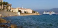 Panoramic spring cityscape of Ajaccio town and beach . Splendid morning scene of Corsica island, France, Europe Royalty Free Stock Photo