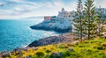Panoramic spring cityscape of Santa Cesarea Terme - town and comune in the province of Lecce, Apulia, southern Italy, europe. Supe Royalty Free Stock Photo