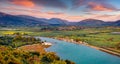 Panoramic spring view of Butrint National Park with Venetian Triangle Castle.