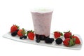 Panoramic still life of colorful frozen fruit granita drinks flowing in plastic takeaway cups with ice cream straws