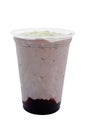 Panoramic still life of colorful frozen fruit granita drinks flowing in plastic takeaway cups with ice cream straws