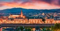 Panoramic summer cityscape of Florence with Cathedral of Santa Maria del Fiore Duomo and Basilica of Santa Croce. Breathtaking s Royalty Free Stock Photo