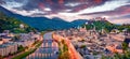 Panoramic summer cityscape of Salzburg, Old City,