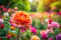 Panoramic Summer Garden CloseUp Roses in a Romantic Floral Arrangement Defocused Background Pastel Colors