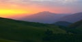 Panoramic summer landscape, gorgeous morning view on mountains at dawn sunlight, amazing colorful nature image, Europe travel, Car