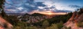 Panoramic summer sunset over Plovdiv - the oldest living city in Europe, Bulgaria