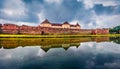 Panoramic summer view of medieval Fagaras Citadel. Dramatic evening scene of Transylvania, Romania, Europe. Traveling concept back Royalty Free Stock Photo