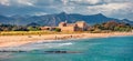 Panoramic summer view of Nora beach. Bright synny day on Sardinia island, Italy Royalty Free Stock Photo