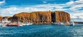 Panoramic summer view of port of Stykkisholmur town. Sunny morning scene of west Iceland, Europe. Traveling concept background Royalty Free Stock Photo