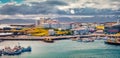 Panoramic summer view of Stykkisholmur port.