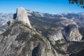 Panoramic summer view of Yosemite valley with Half Dome mountain, Tenaya Canyon, Liberty Cap, Vernal Fall and Nevada Fall, seen Royalty Free Stock Photo