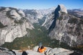 Panoramic summer view of Yosemite valley with Half Dome mountain, Tenaya Canyon, Liberty Cap, Vernal Fall and Nevada Fall, seen Royalty Free Stock Photo