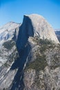 Panoramic summer view of Yosemite valley with Half Dome mountain, Tenaya Canyon, Liberty Cap, Vernal Fall and Nevada Fall, seen Royalty Free Stock Photo