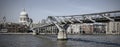 Panorama of River Thames, Saint Paul`s Cathedral & Millennium Bridge, London, England, United Kingdom Royalty Free Stock Photo