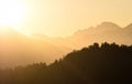 Panoramic sunrise julian alps mountain view Lake Bled Blejsko jezero from Osojnica viewpoint hill Slovenia Europe