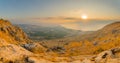 Panoramic sunrise view of the Sea of Galilee from Arbel