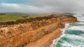 Panoramic sunset aerial view of amazing Twelve Apostles area along the Great Ocean Road Royalty Free Stock Photo