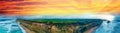 Panoramic sunset aerial view of amazing Twelve Apostles area along the Great Ocean Road Royalty Free Stock Photo