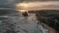 Panoramic sunset aerial view of amazing Twelve Apostles area along the Great Ocean Road Royalty Free Stock Photo